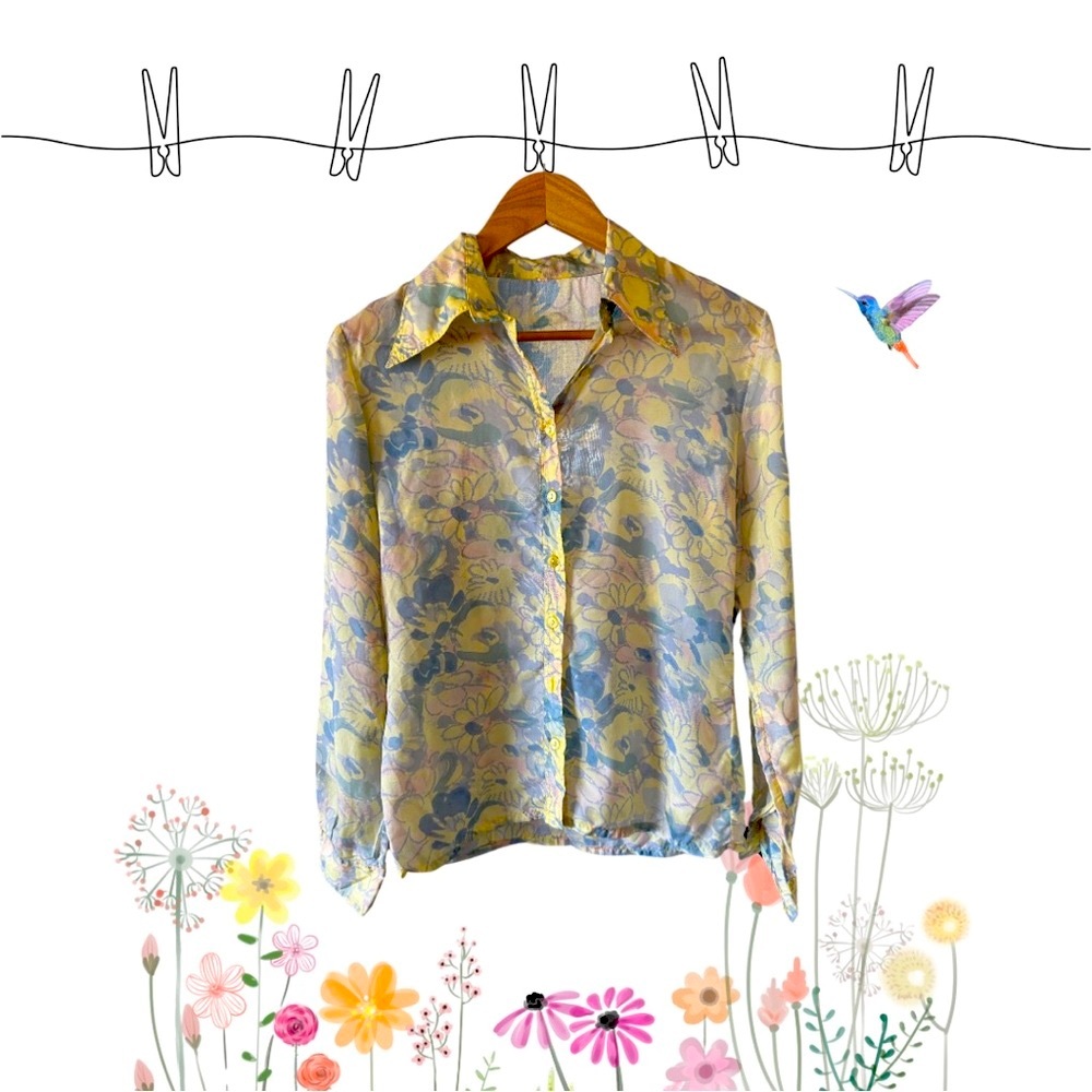 🌼 VTG 60s/70s Sheer Floral Blouse 🌼
